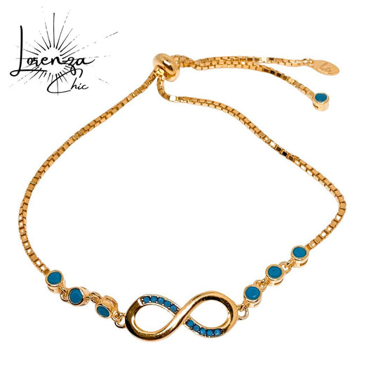 Pulsera Dorada Ajustable Infinito LC Turquesa