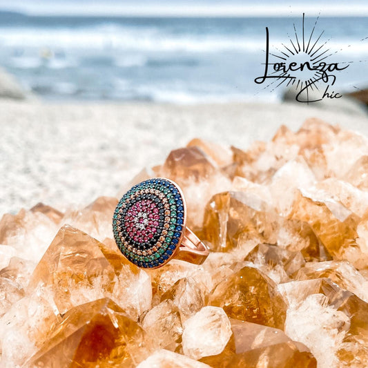 Plata 925 bañada en Oro Rosado y PedrerÃa Multicolor