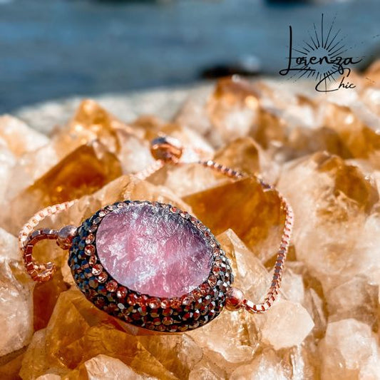 Plata 925 baño de oro rosado Piedra Cuarzo Rosa Natural y Cortes Cristal Swarovski