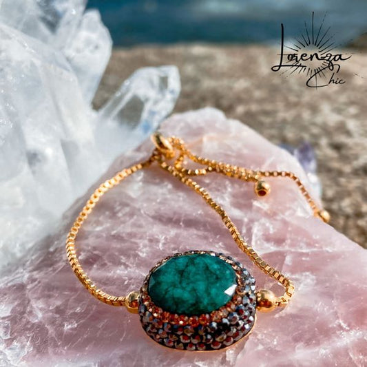 Plata 925 baño de oro Piedra Esmeralda Natural y Cortes Cristal Swarovski