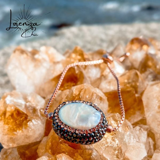 Plata 925 baño de oro rosado Piedra Perla Natural y Cortes Cristal Swarovski