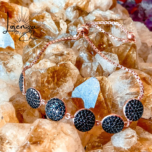 Ajustable - Plata 925 bañada en Oro Rosado y Onix