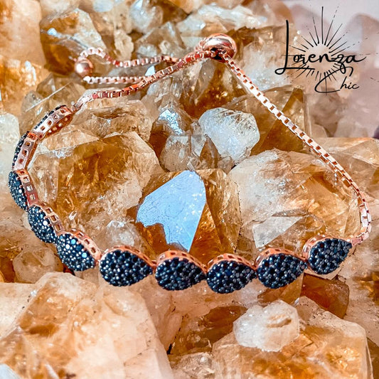 Ajustable - Plata 925 bañada en Oro Rosado y Onix