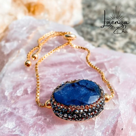 Plata 925 baño de oro Piedra Zafiro Natural y Cortes Cristal Swarovski