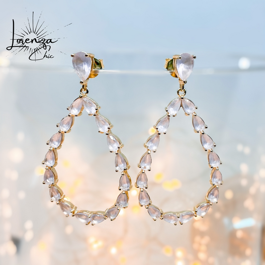 Aros Colgantes Gotas de Cristales Rosados