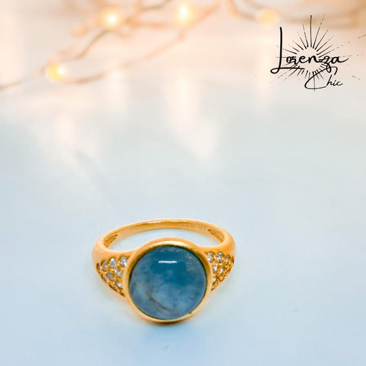 Anillo Dorado Calcedonia Natural Talla 8