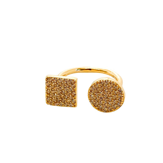 Anillo Circulo Cuadrado en Circones con bano de Oro