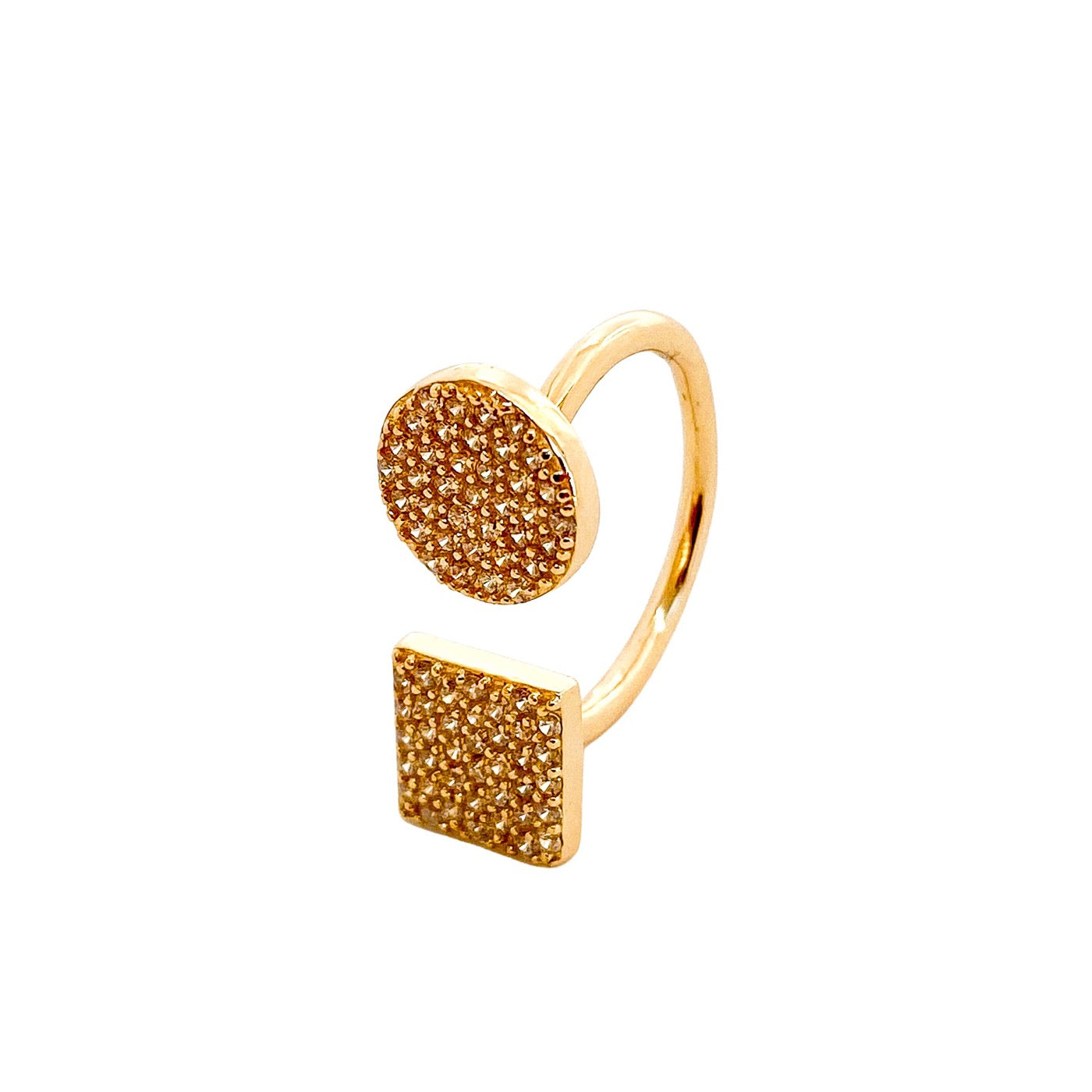 Anillo Circulo Cuadrado en Circones con bano de Oro