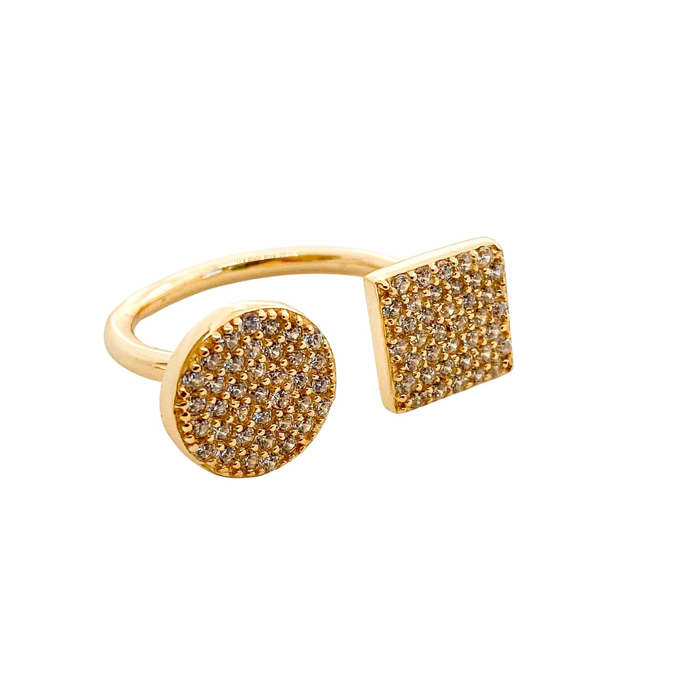 Anillo Circulo Cuadrado en Circones con bano de Oro