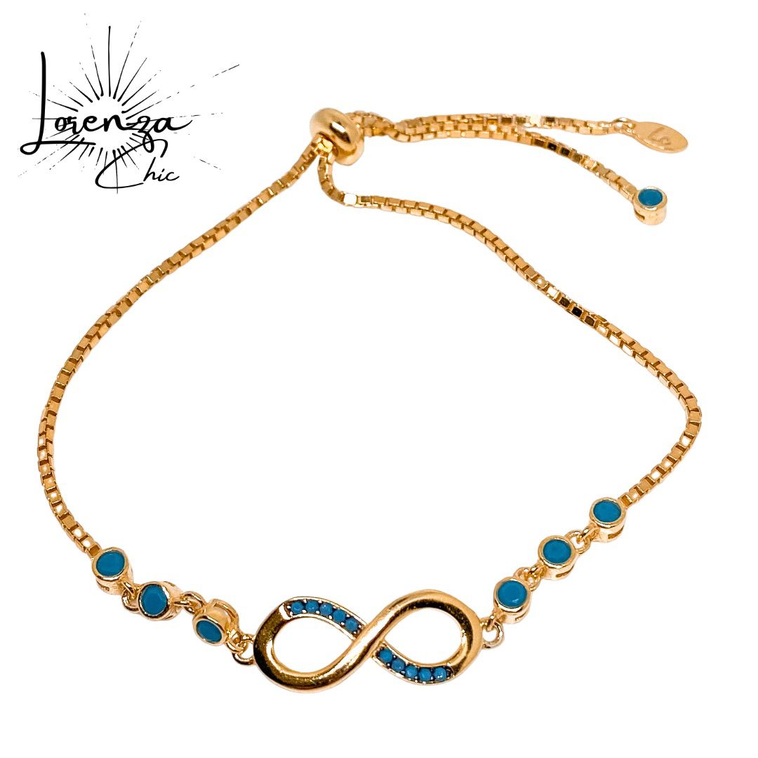 Pulsera Dorada Ajustable Infinito LC Turquesa