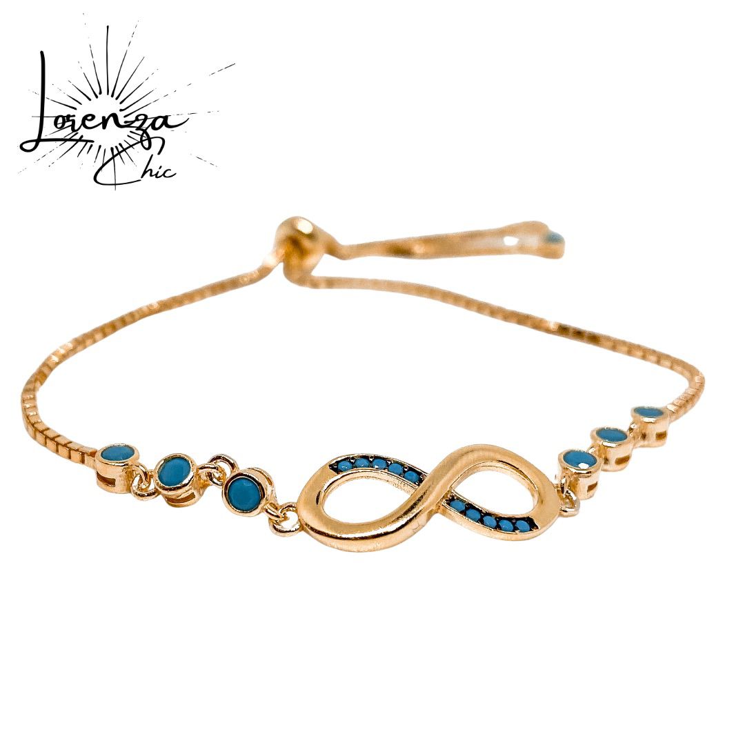 Pulsera Dorada Ajustable Infinito LC Turquesa